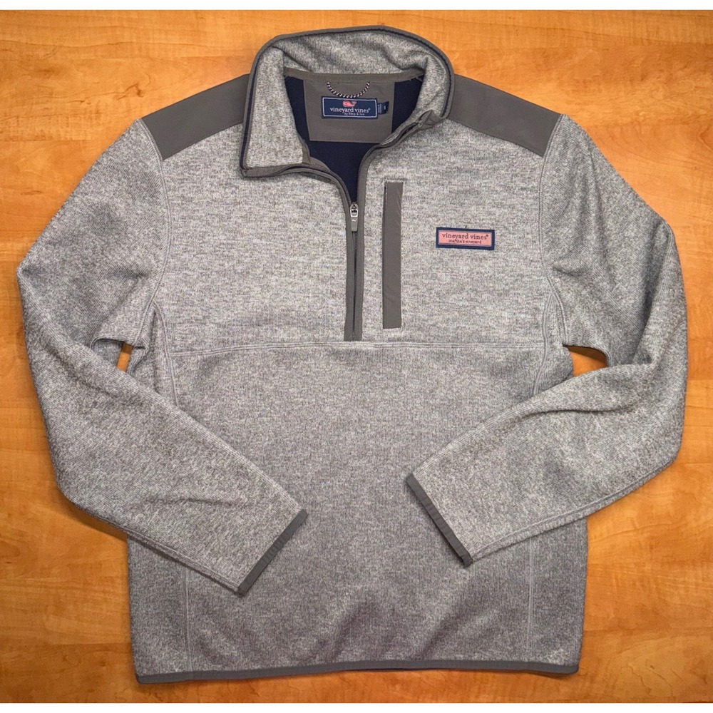 Vineyard Vines Mens Gray Heather Sweater Fleece Quarter Zip Pullover Small
